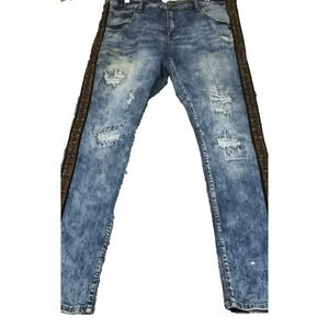 DECIBEL Tapered Rhinestone Stripe Biker Moto Jeans 35x29 Measured